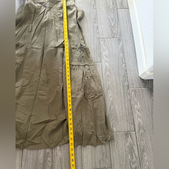 Violet Weekend|Olive Green Linen Lagenlook Sleeveless Midi Dress,square neck•XL - Picture 9 of 10